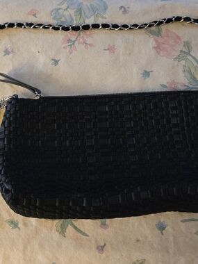 The Sak Black Woven Crossbody with Silver Chain Accent